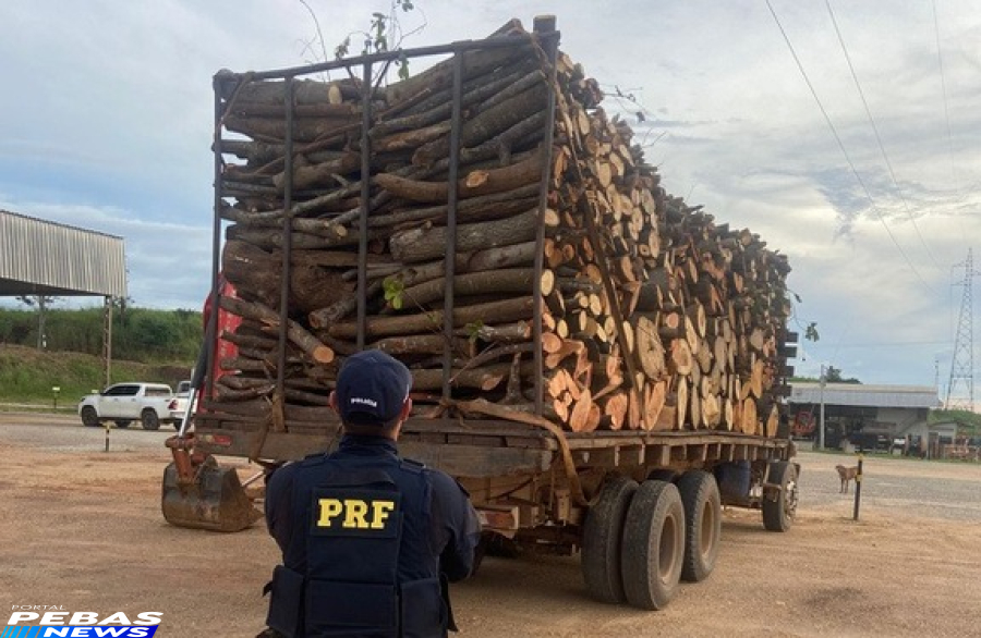 PRF apreende caminhão com 35 m³ de madeira ilegal na BR-155, em Eldorado do Carajás